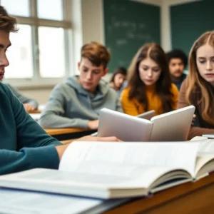 Students looking worried while studying due to potential AP funding cuts