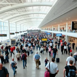 Passengers in the terminal of Tallahassee International Airport