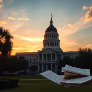 Florida State Capitol building during sunset with clouds