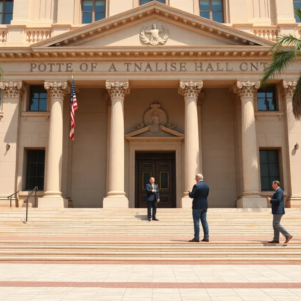 Tallahassee City Hall with legislative discussion in the background