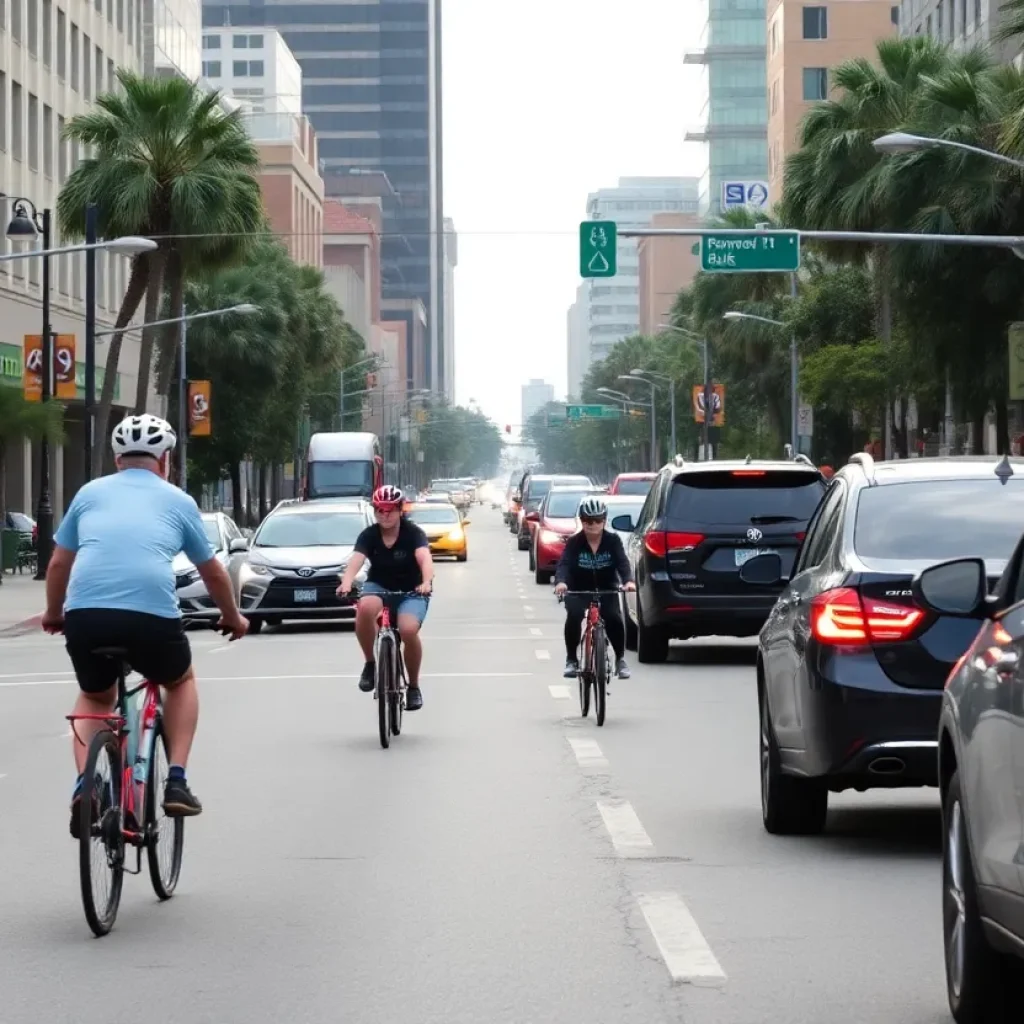 Cyclists in Tallahassee navigating urban traffic