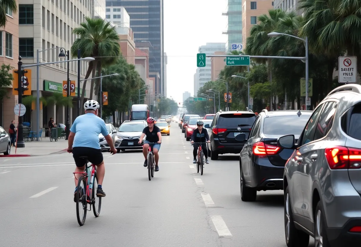Cyclists in Tallahassee navigating urban traffic
