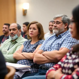 Residents expressing concerns at a city commission meeting