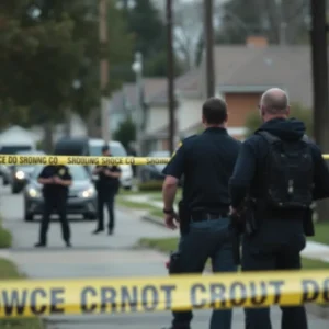 Police officers investigating a shooting scene in a neighborhood