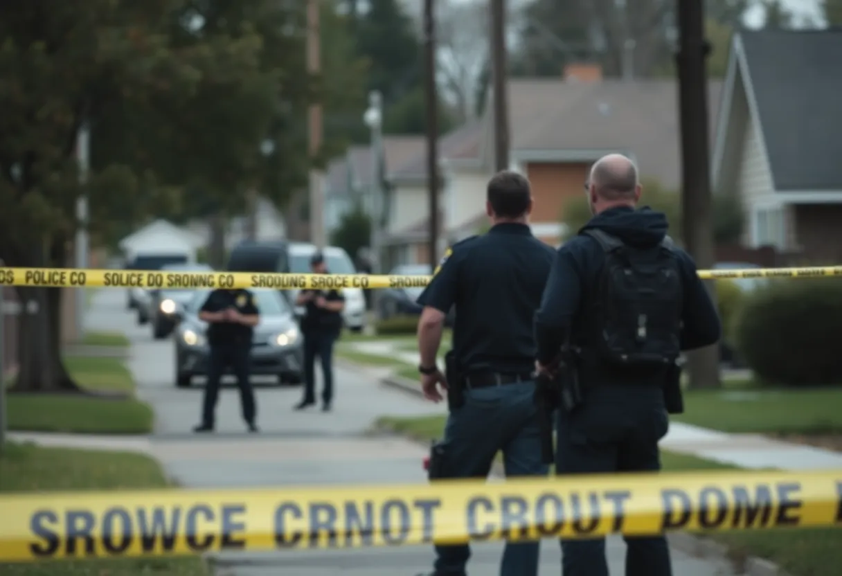 Police officers investigating a shooting scene in a neighborhood