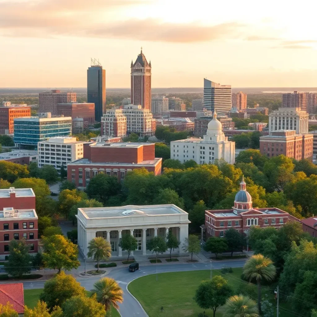 City skyline of Tallahassee highlighting urban development and community spaces.