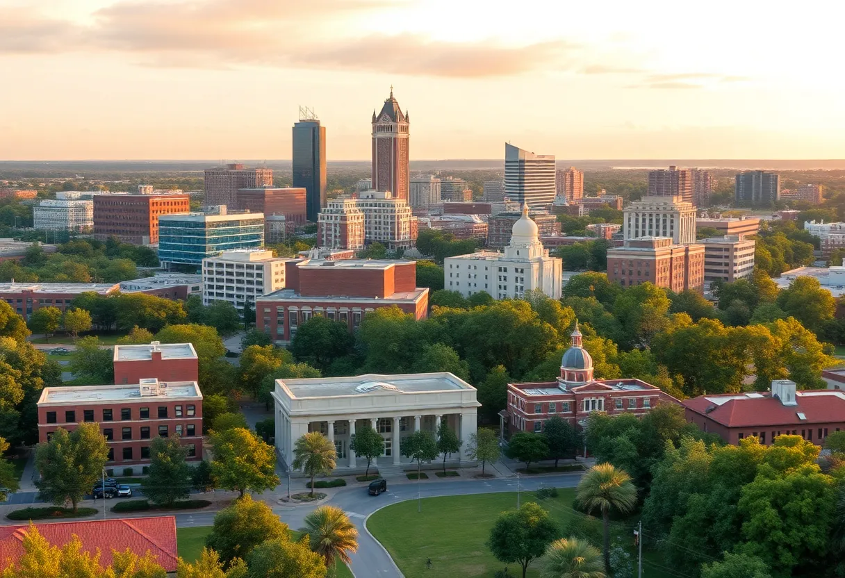 City skyline of Tallahassee highlighting urban development and community spaces.