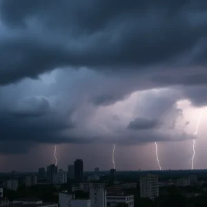 Thunderstorm clouds over Tallahassee before severe weather