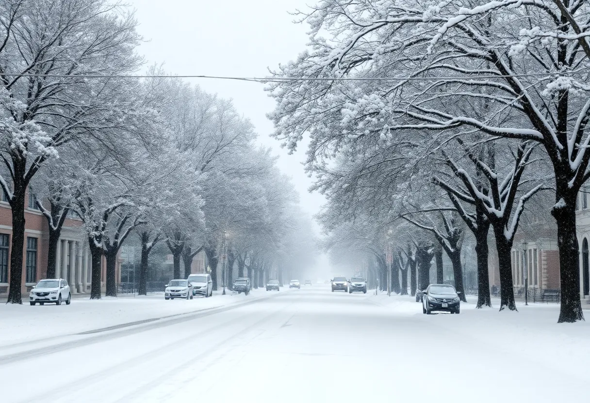 A snow-covered street in Tallahassee during the historic winter storm.