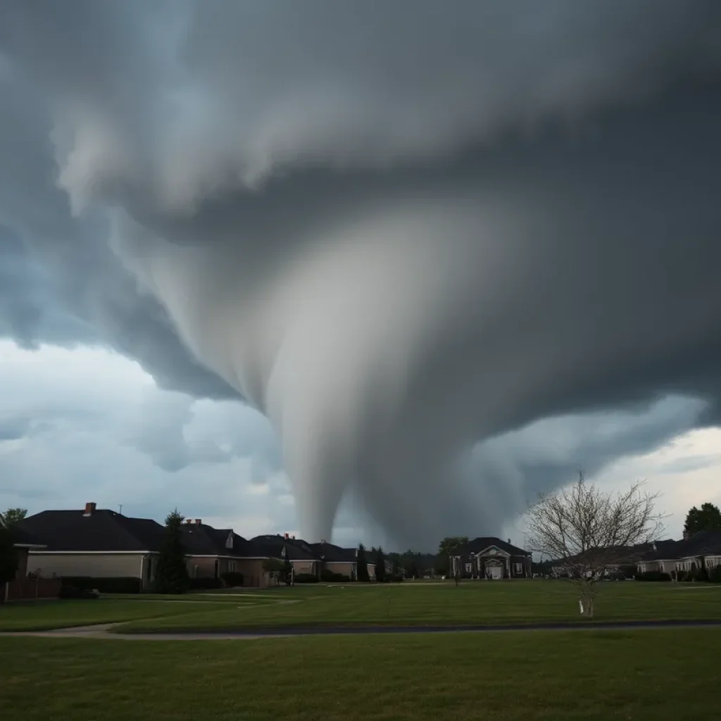 A tornado impacting a neighborhood in Tallahassee, Florida