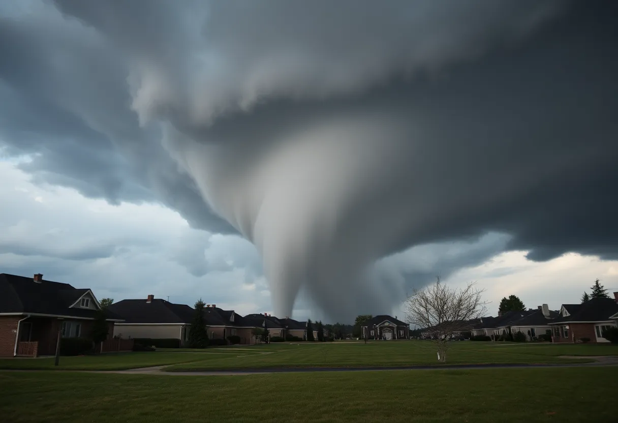 A tornado impacting a neighborhood in Tallahassee, Florida