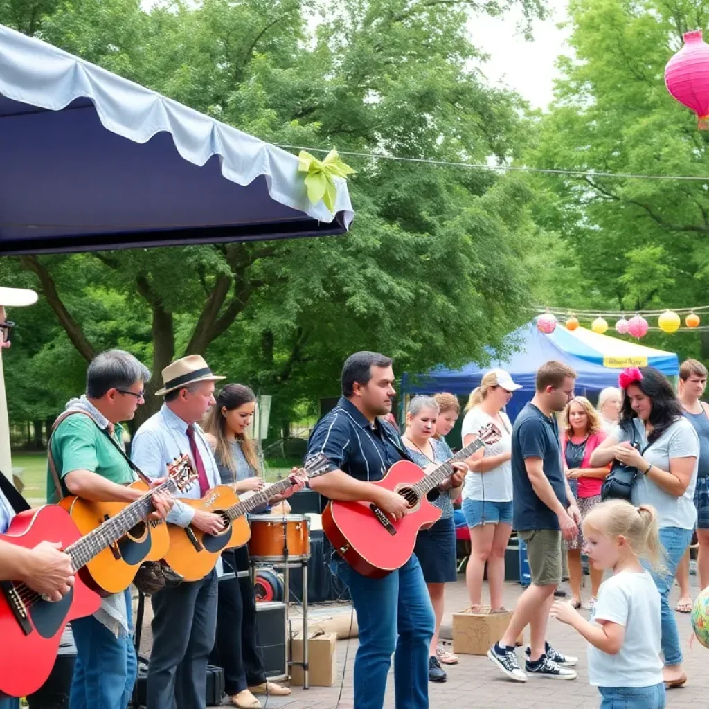 View of the Tallahassee Word of South Festival with musicians and art displays.