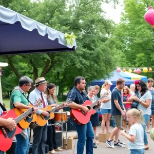View of the Tallahassee Word of South Festival with musicians and art displays.