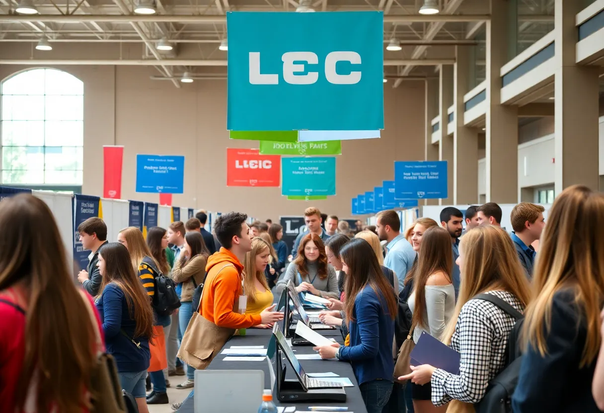 Employers interacting with students at Worlds of Work 2.0 job fair