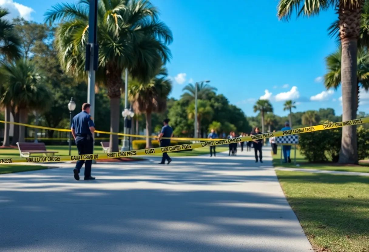 Investigators at Cascades Park after a shooting incident