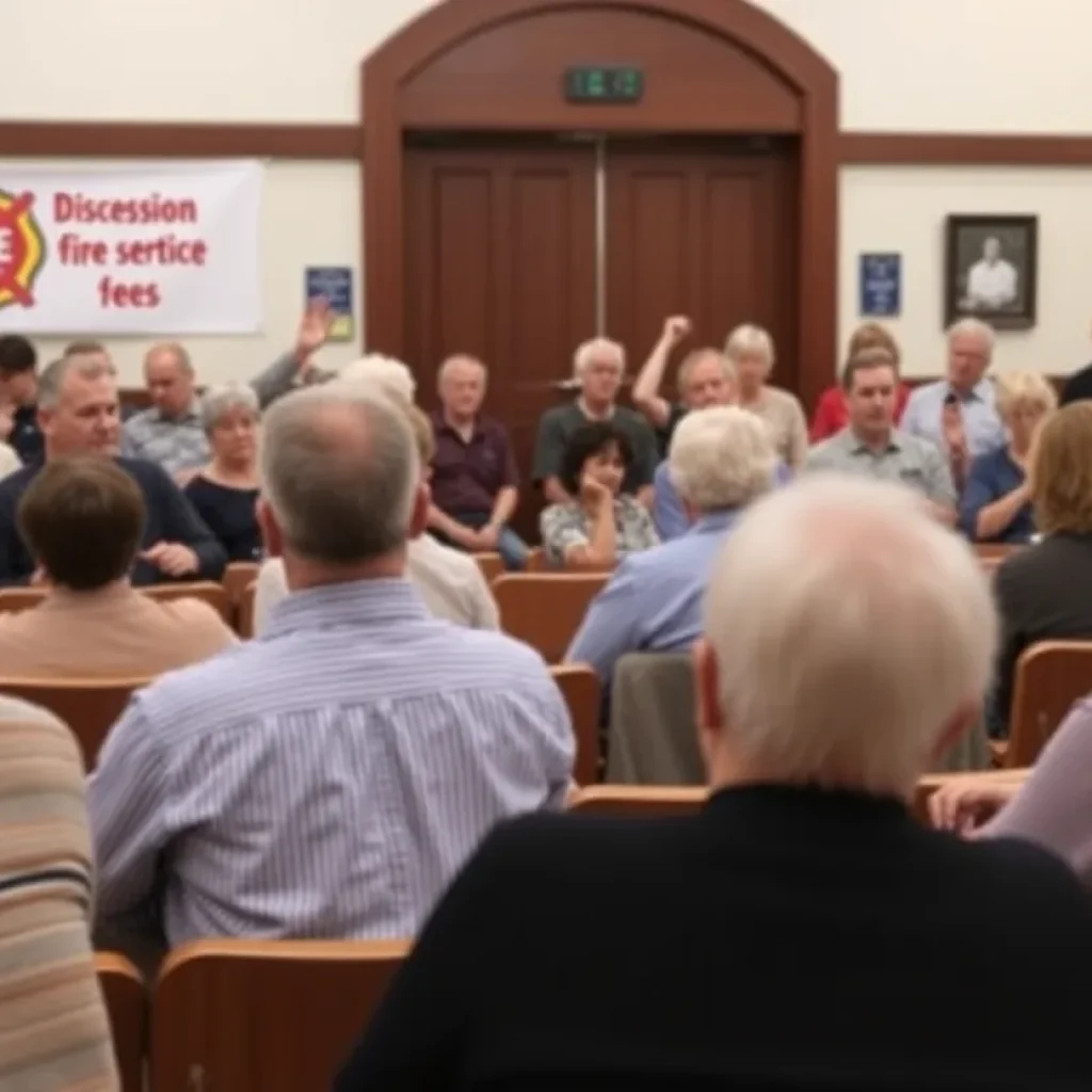 Residents at a community meeting discussing fire service fees.