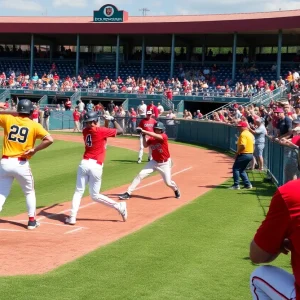 Florida State baseball players in action during a game against Clemson