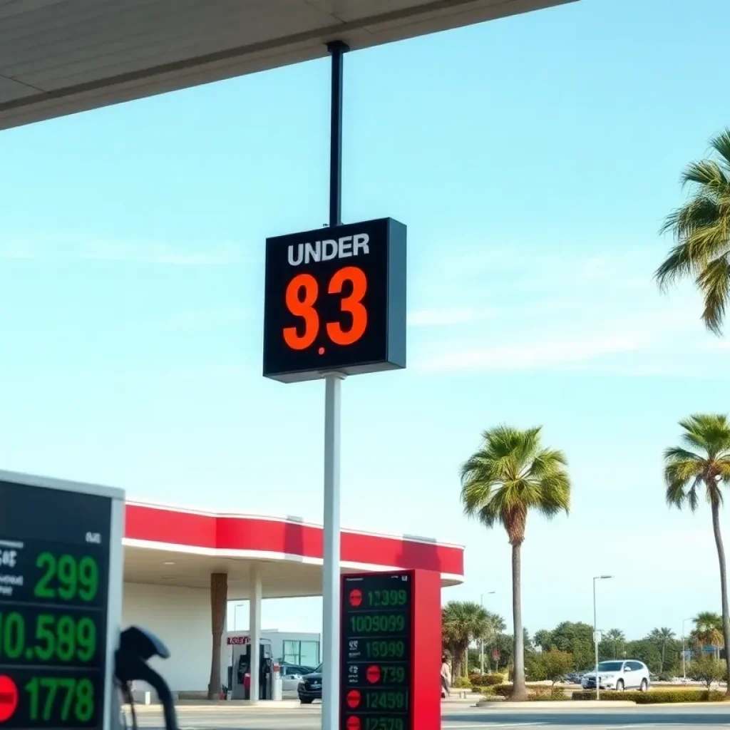 Gas station in Florida displaying prices below $3 per gallon