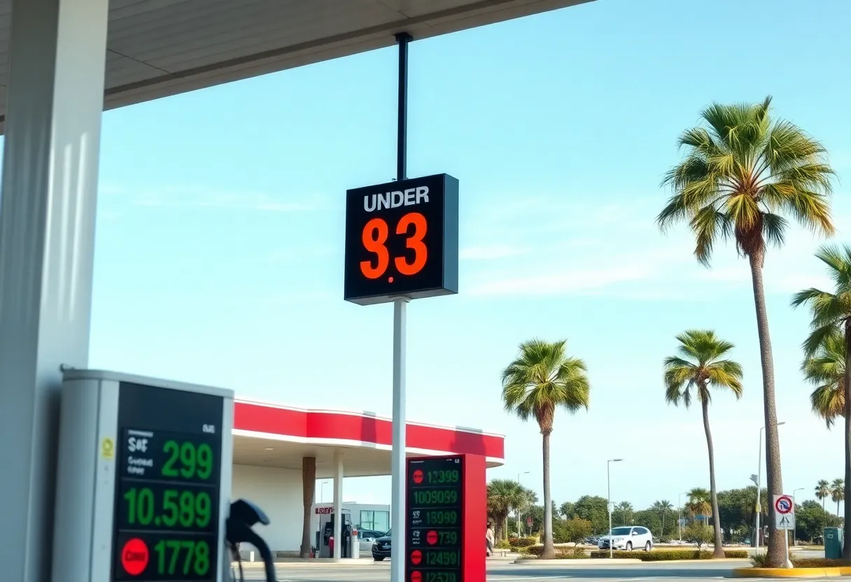 Gas station in Florida displaying prices below $3 per gallon