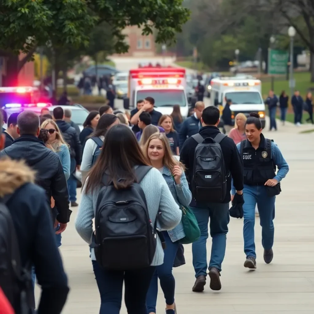 Students evacuating Florida State University campus during a shooting incident