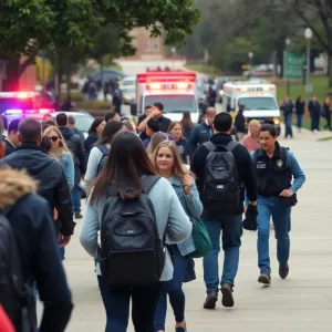 Students evacuating Florida State University campus during a shooting incident