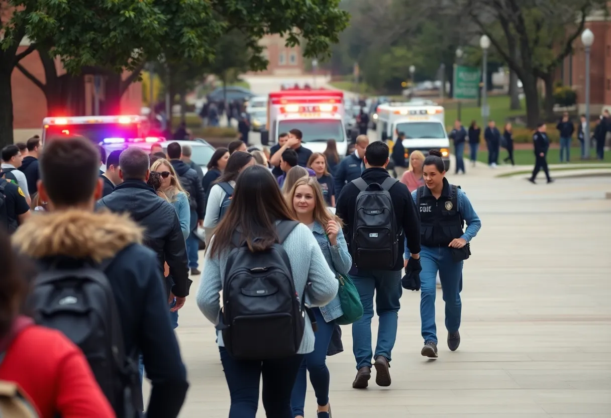 Students evacuating Florida State University campus during a shooting incident