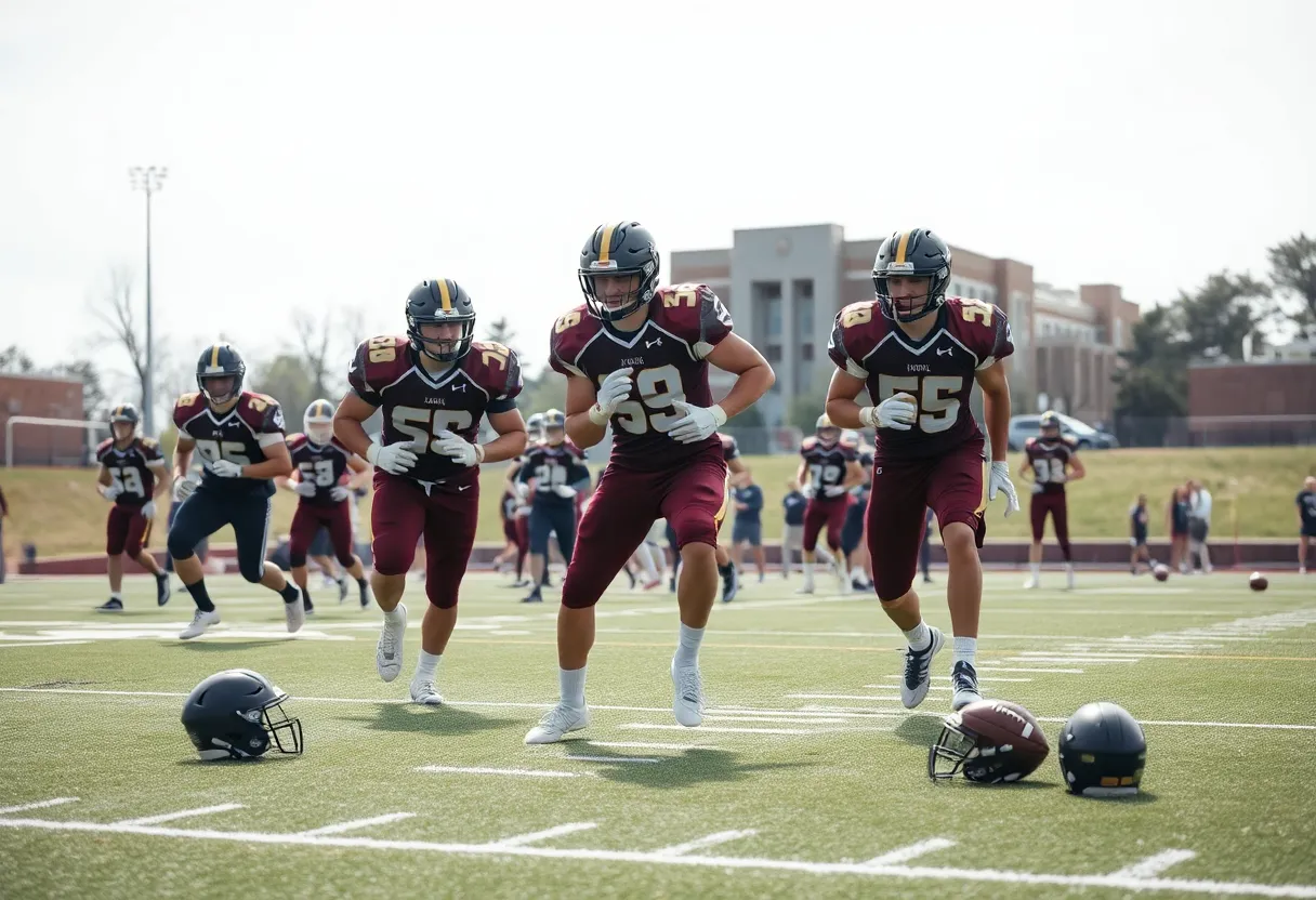 Football players practicing on Florida State University's field