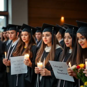 Graduation ceremony at Florida State University, filled with students honoring victims.
