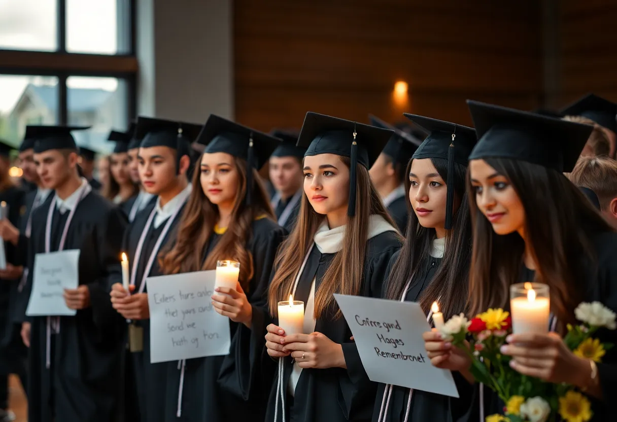 Graduation ceremony at Florida State University, filled with students honoring victims.