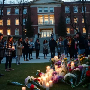 Students gathering for a memorial in honor of shooting victims at Florida State University.