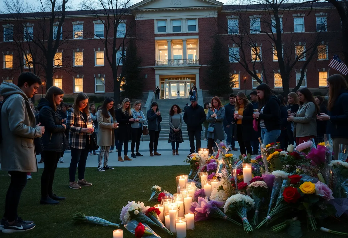 Students gathering for a memorial in honor of shooting victims at Florida State University.