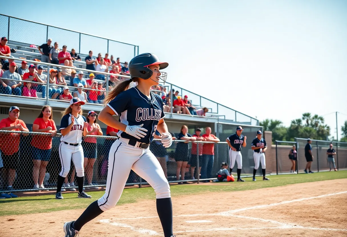 Florida State University softball players in action during a game.