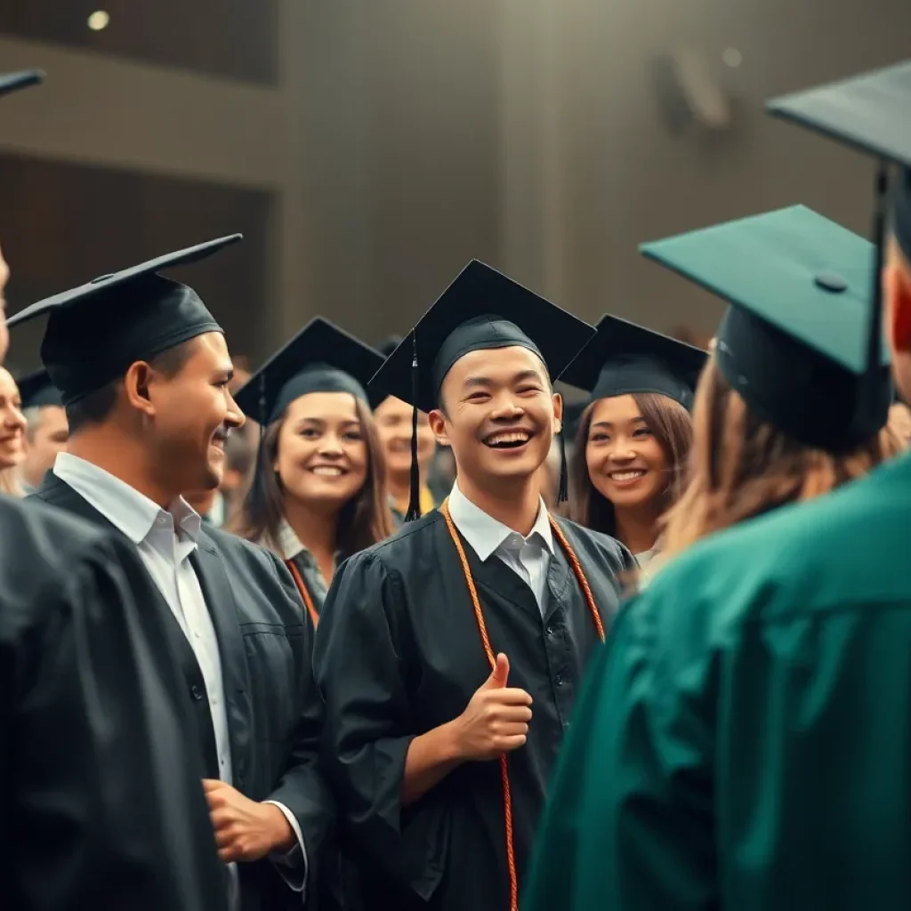 Graduates celebrating during a ceremony at Tucker Civic Center