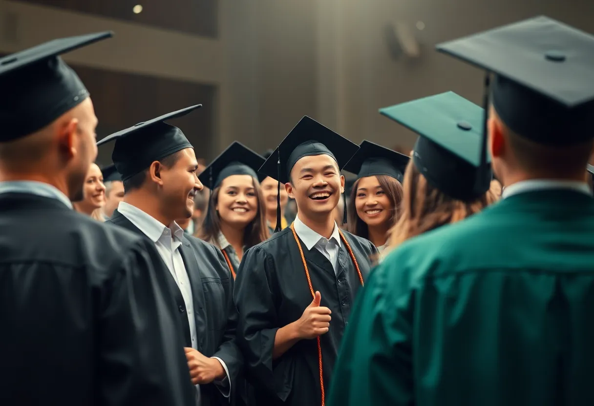 Graduates celebrating during a ceremony at Tucker Civic Center