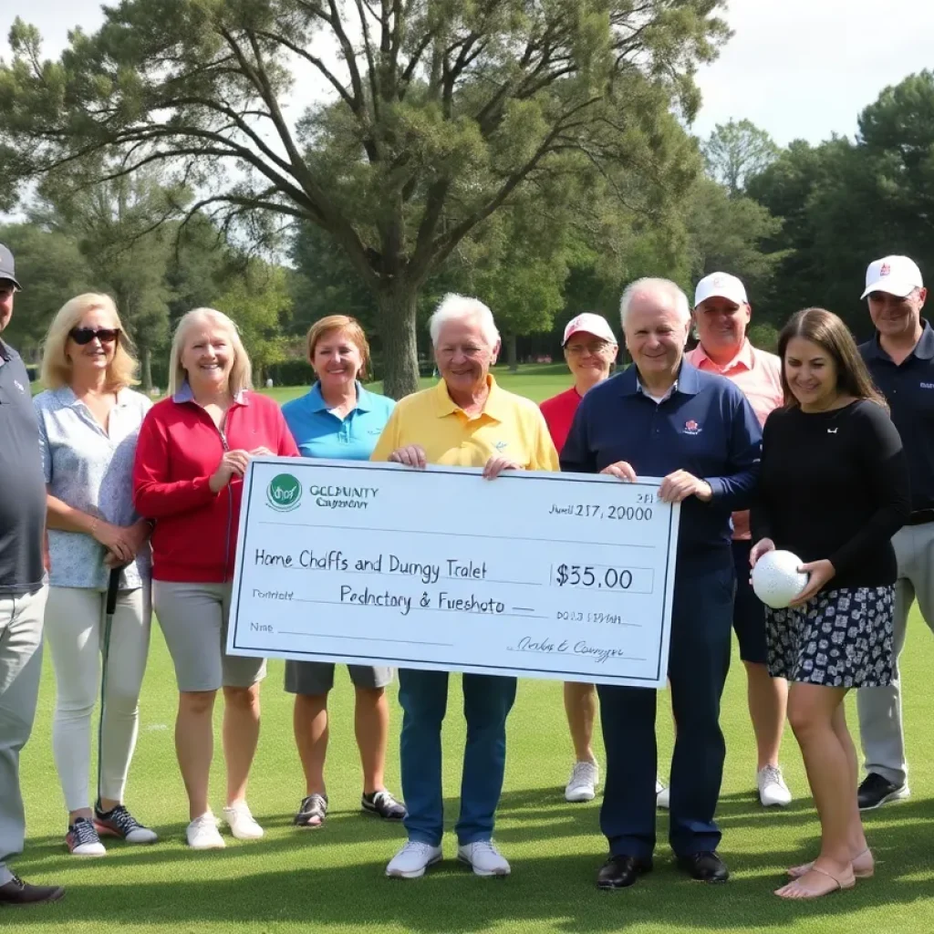 Presentation of a large check for youth mentorship program donation.