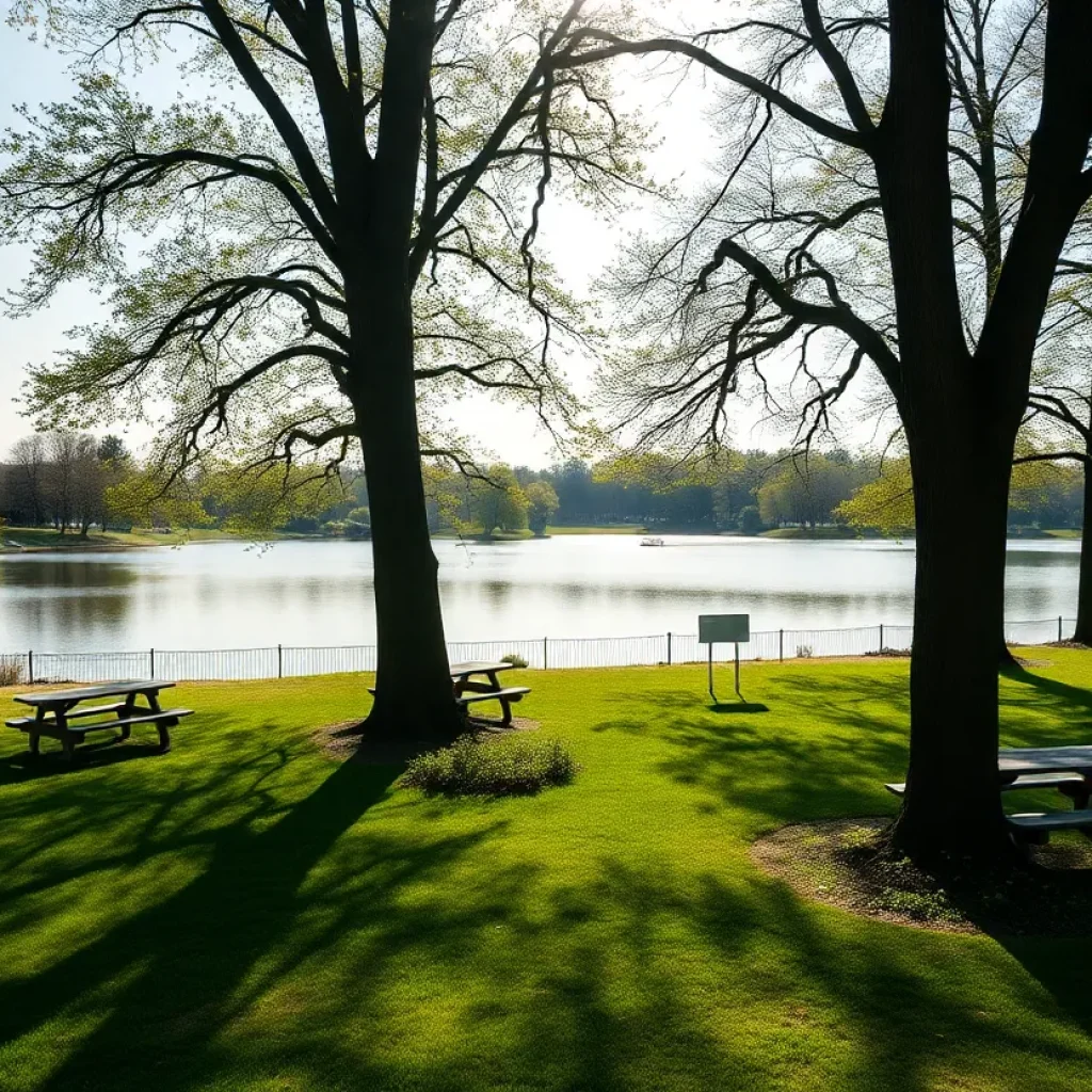 Park with picnic areas by Lake Jackson, representing community spirit.