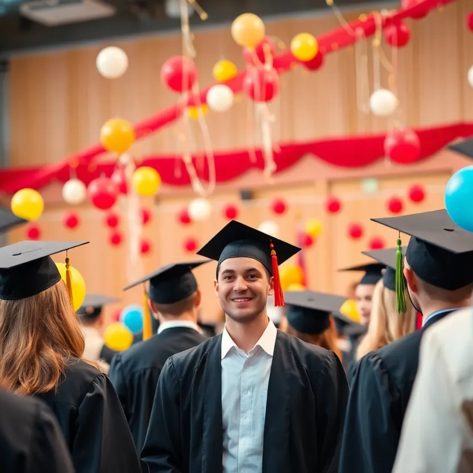 Graduation celebration at Tucker Civic Center with students in caps and gowns