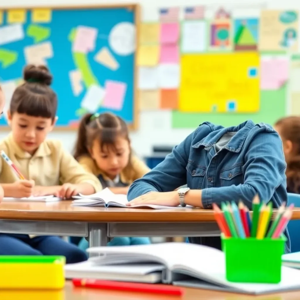 Students in a classroom during a school board meeting