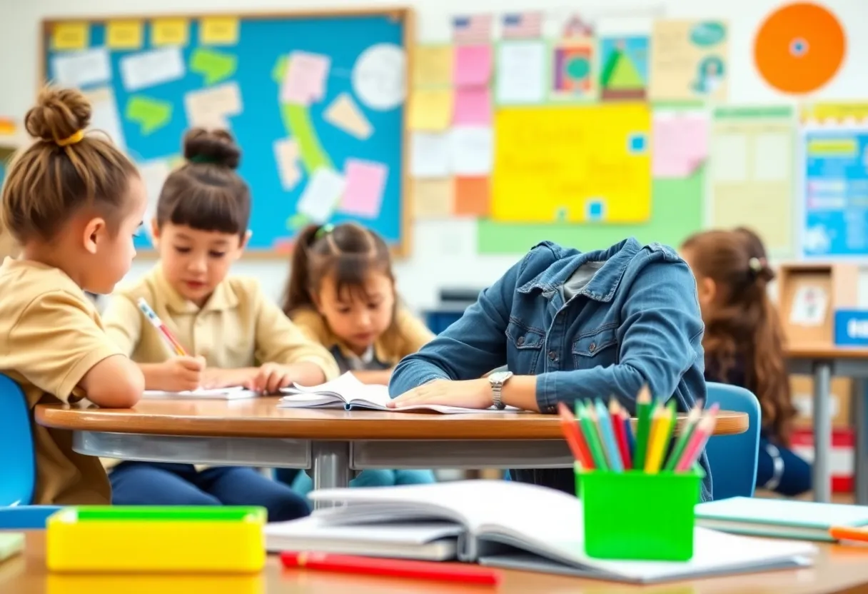 Students in a classroom during a school board meeting