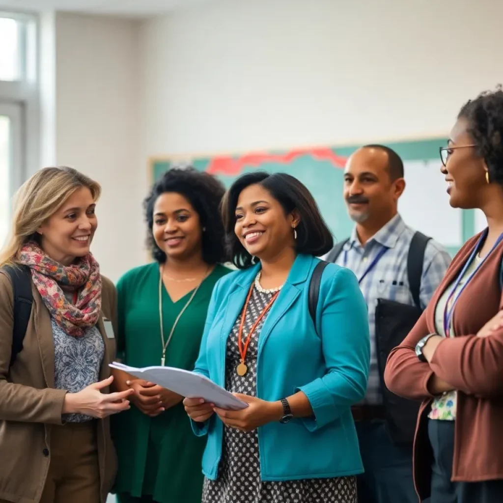 Educators collaborating in a school setting