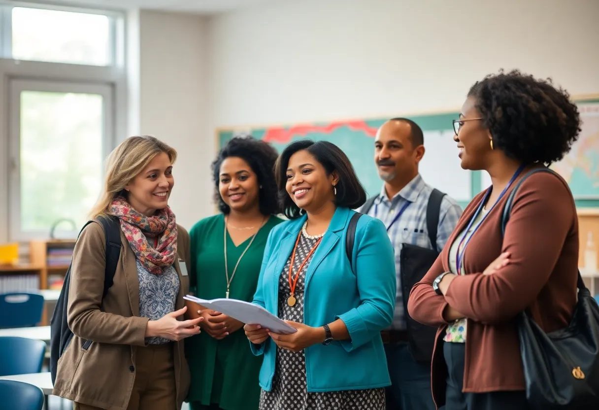 Educators collaborating in a school setting