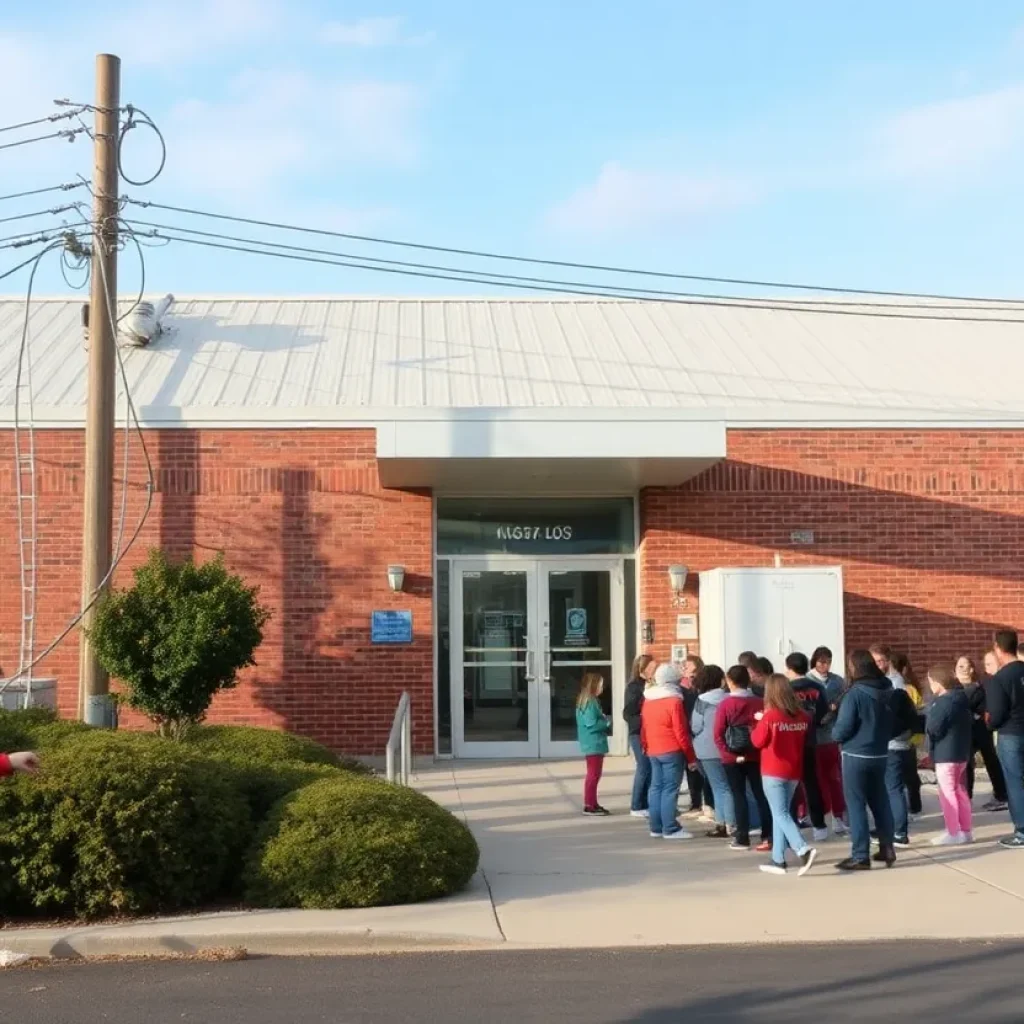 Students and staff outside Leon County Schools during a power outage restoration