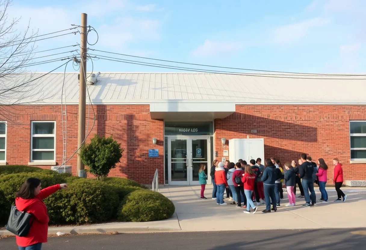 Students and staff outside Leon County Schools during a power outage restoration