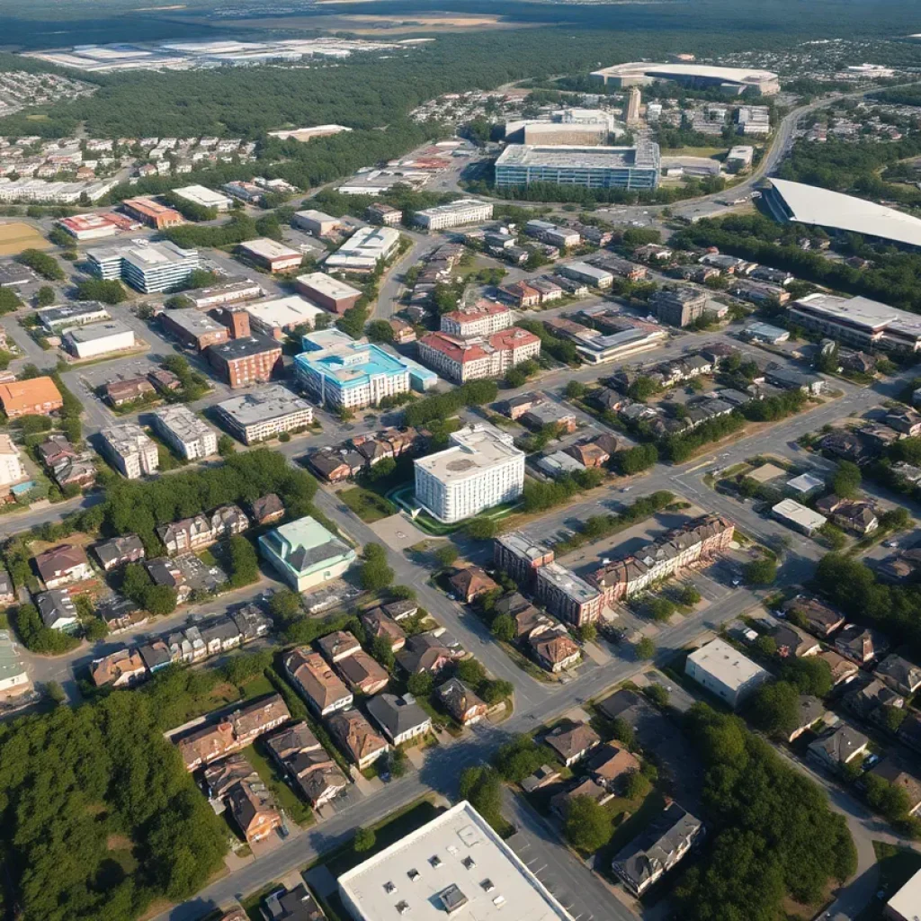 Aerial view of Tallahassee, Florida, highlighting urban and natural features.