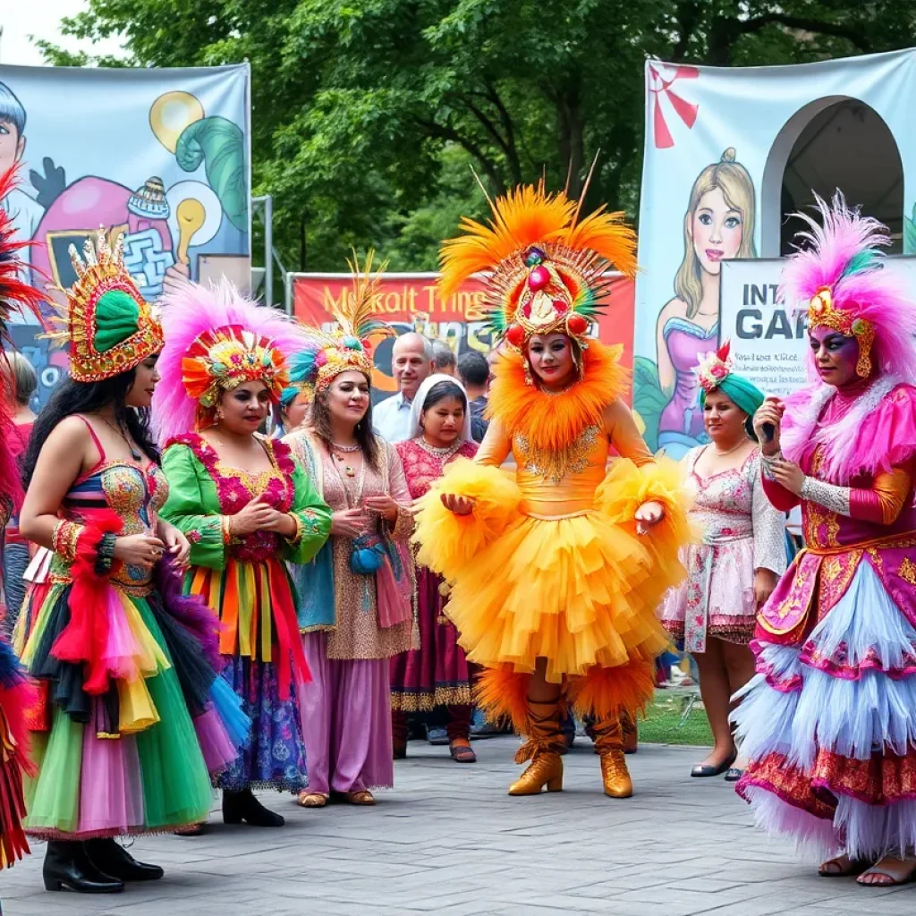 Colorful performance at Queer as Faust Festival with diverse artists.