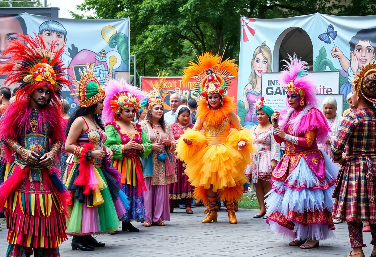 Colorful performance at Queer as Faust Festival with diverse artists.