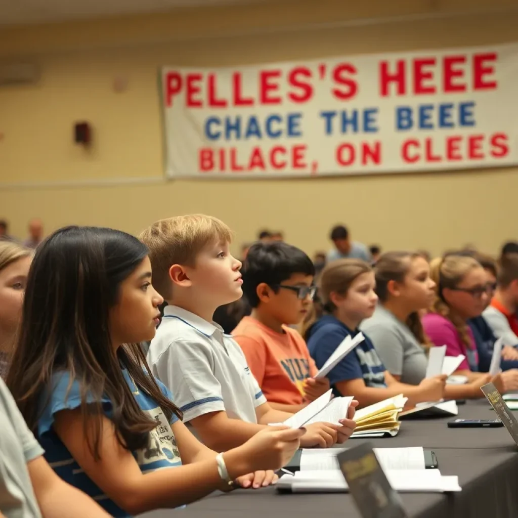 Students participating in a spelling bee competition at the Gaylord National Resort.
