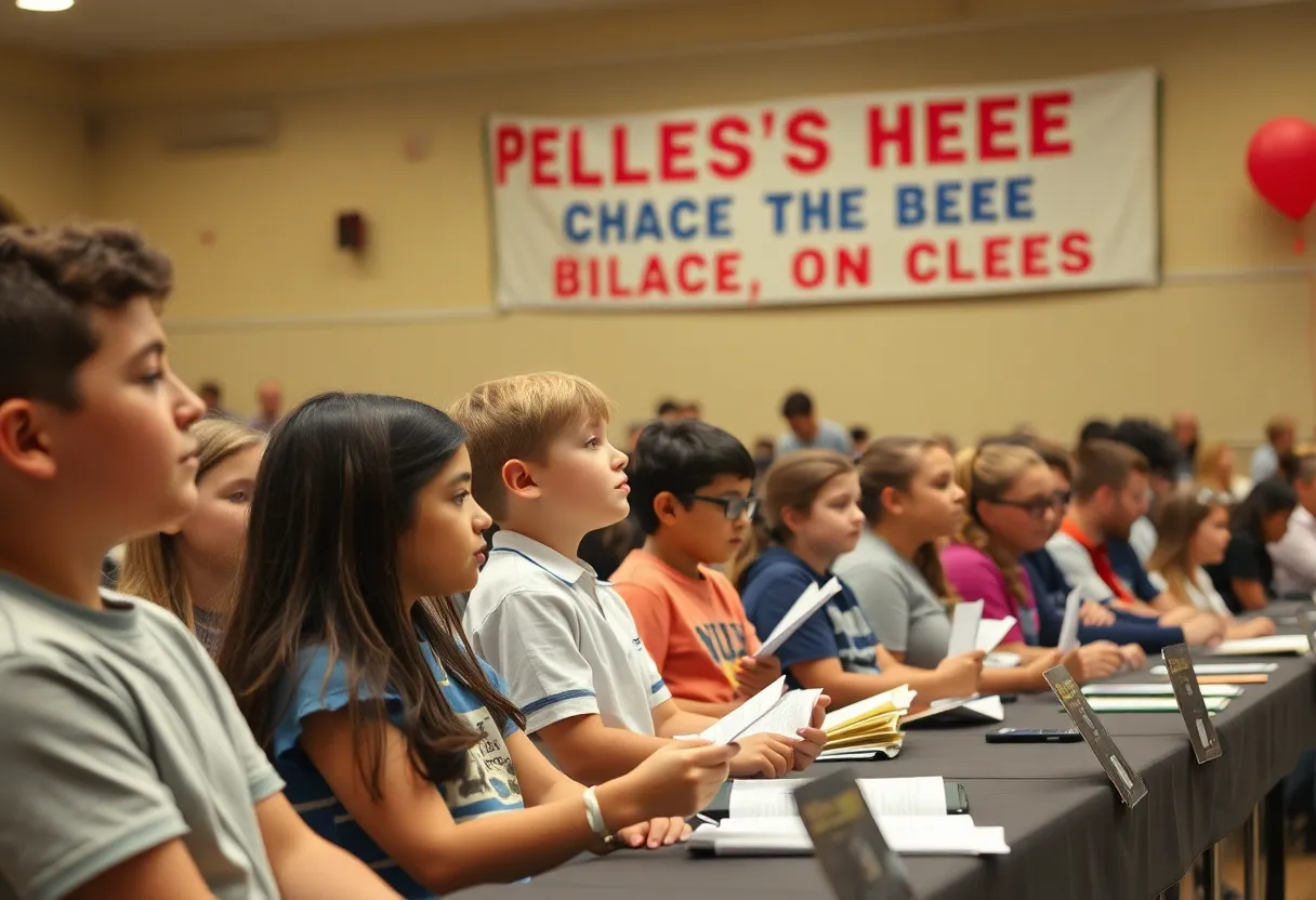 Students participating in a spelling bee competition at the Gaylord National Resort.