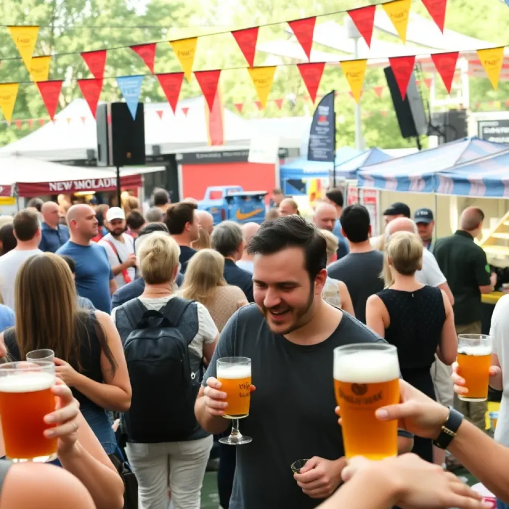 Attendees enjoying the Tallahassee Beer Festival with craft beer and live music.