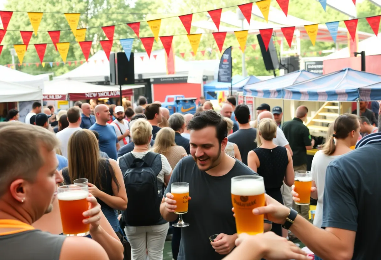 Attendees enjoying the Tallahassee Beer Festival with craft beer and live music.
